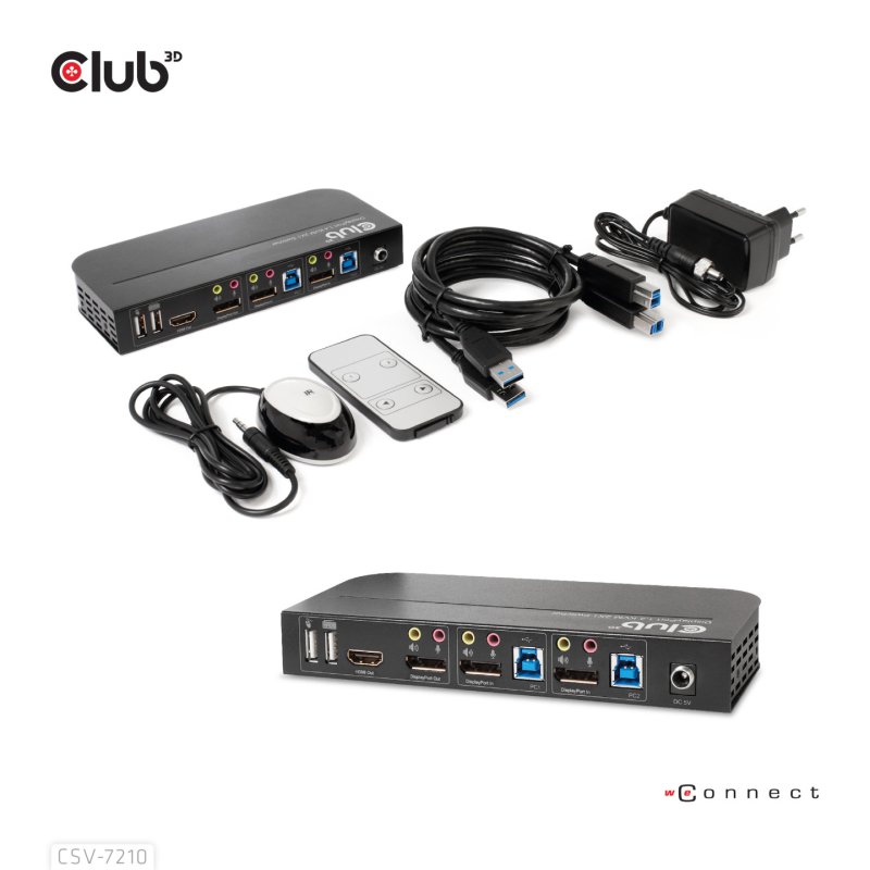 Club3D KVM Switch 4K60Hz 2x DP HDMI oder DP/2xUSB/Audio