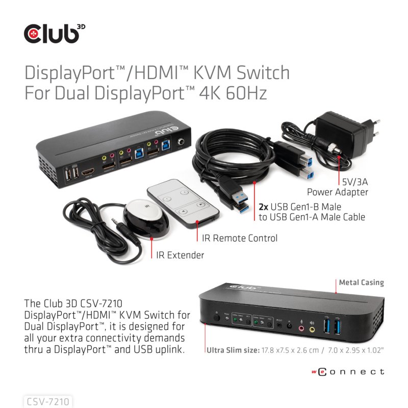 CLUB3D CSV-7210 commutateur écran, clavier et souris Noir