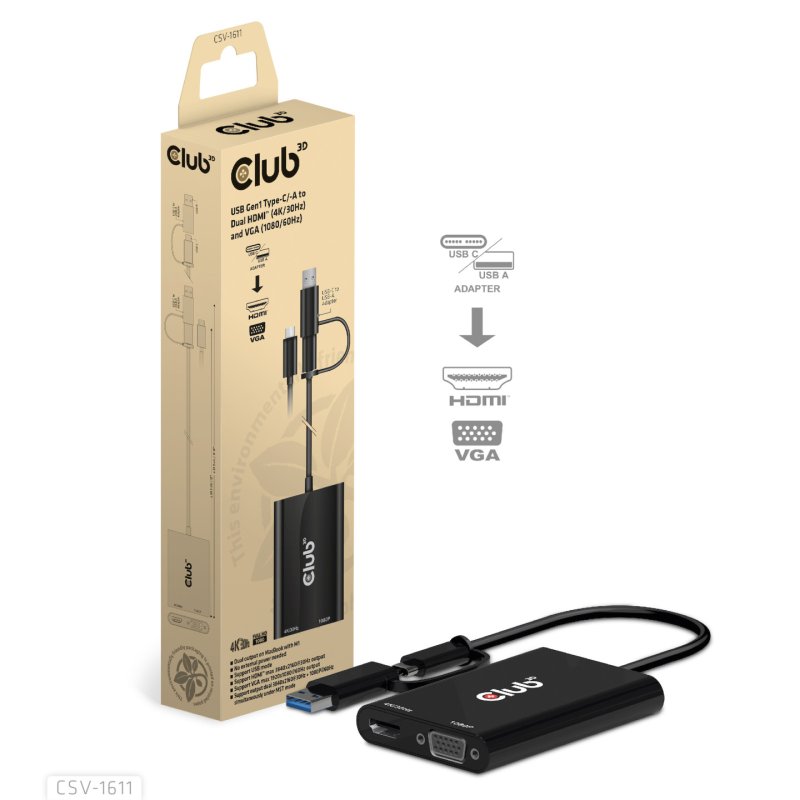 Club3D Adapter USB Typ C/A HDMI / VGA St/Bu