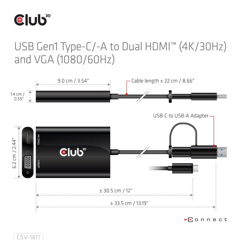 Club3D Adapter USB Typ C/A HDMI / VGA St/Bu