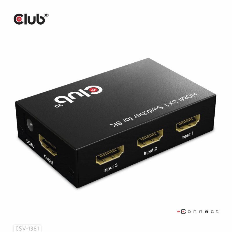 CLUB3D 3 to 1 HDMI 8K60Hz Switch commutateur écran, clavier et souris Noir