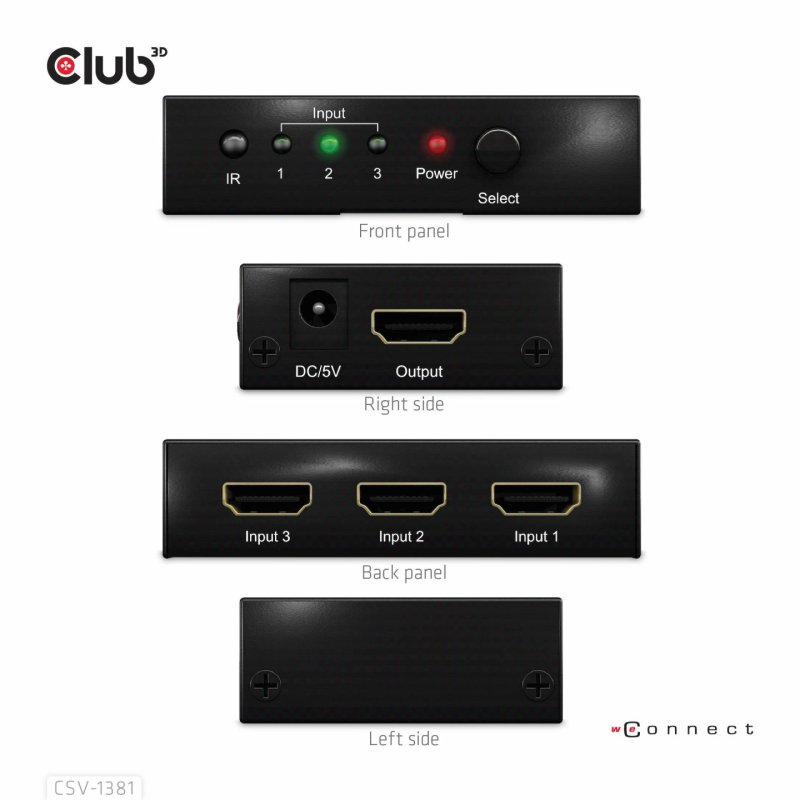 Club3D HDMI Switchbox 3 Eingänge - 1 Ausgang 8K60Hz UHD retail