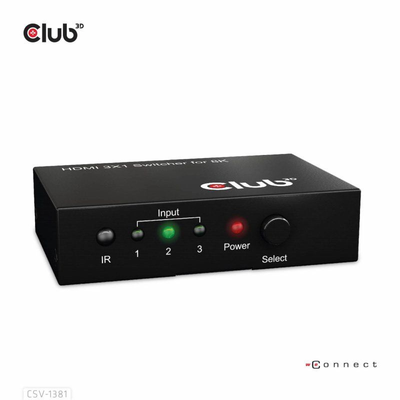 CLUB3D 3 to 1 HDMI 8K60Hz Switch commutateur écran, clavier et souris Noir