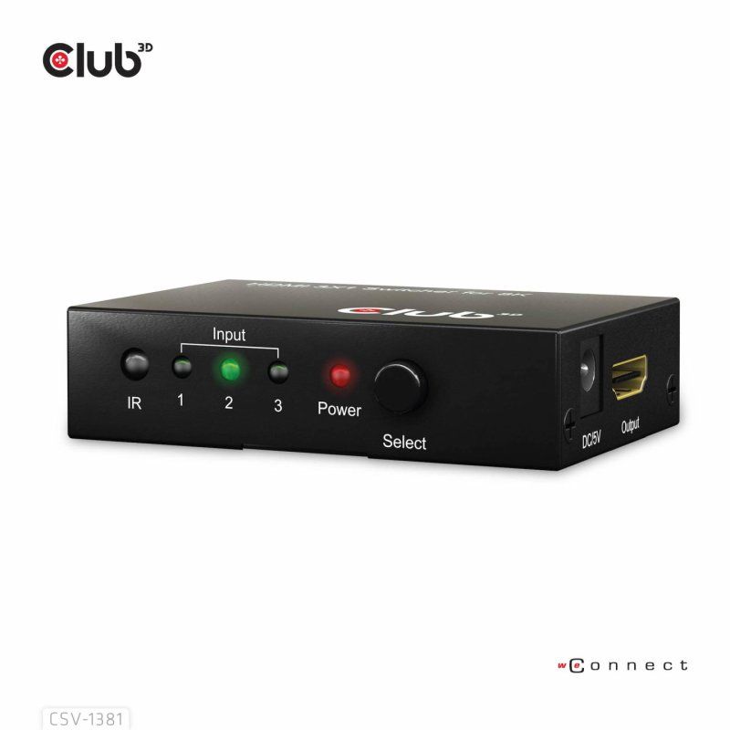 CLUB3D 3 to 1 HDMI 8K60Hz Switch commutateur écran, clavier et souris Noir