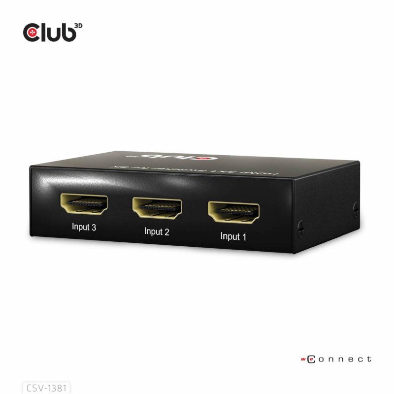 CLUB3D 3 to 1 HDMI 8K60Hz Switch commutateur écran, clavier et souris Noir