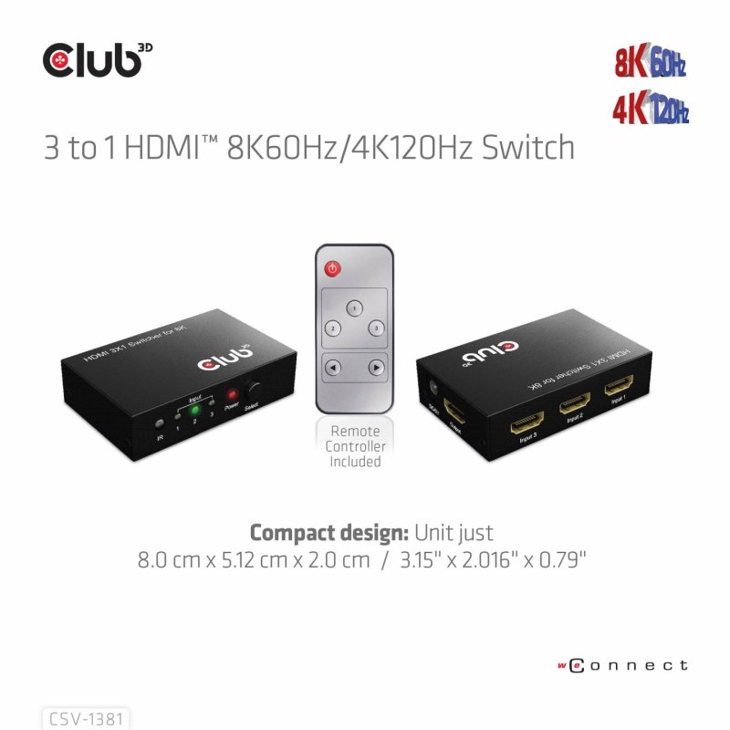 Club3D HDMI Switchbox 3 Eingänge - 1 Ausgang 8K60Hz UHD retail