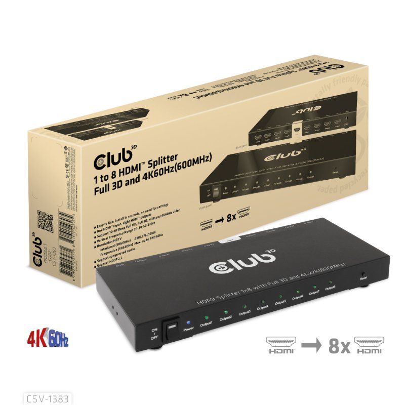 CLUB3D CSV-1383 répartiteur vidéo HDMI 8x HDMI