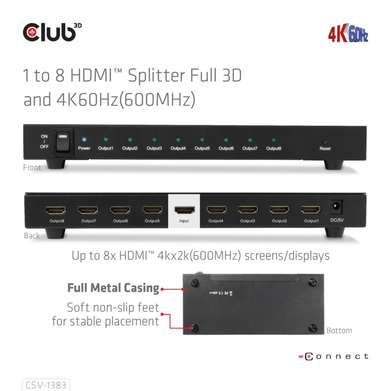 CLUB3D CSV-1383 répartiteur vidéo HDMI 8x HDMI