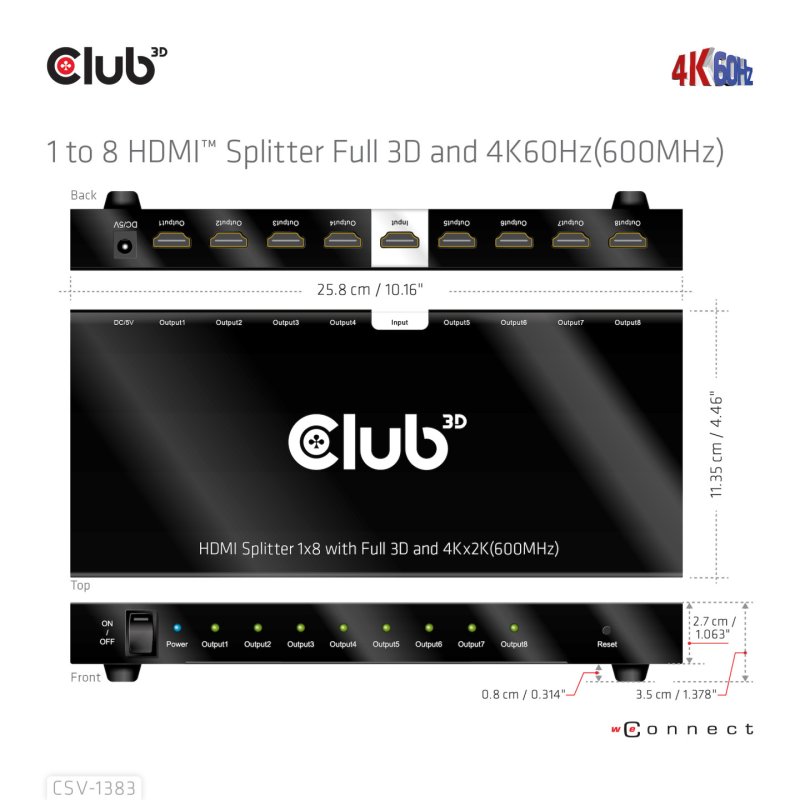 Club3D HDMI Splitter 1 Eingang - 8 Ausgänge 4K60Hz UHD retail