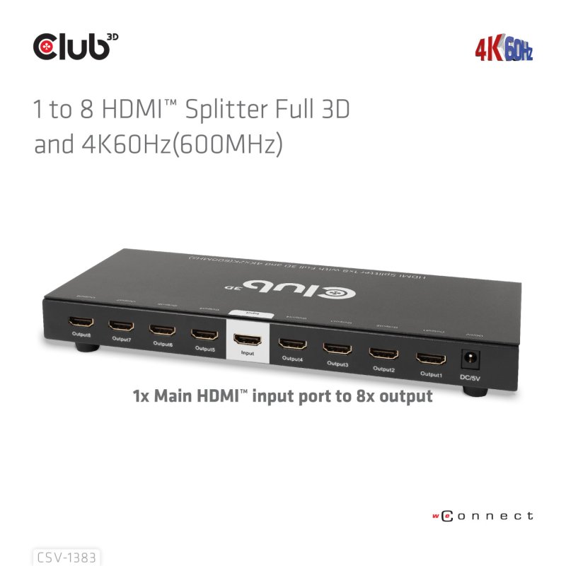 CLUB3D CSV-1383 répartiteur vidéo HDMI 8x HDMI