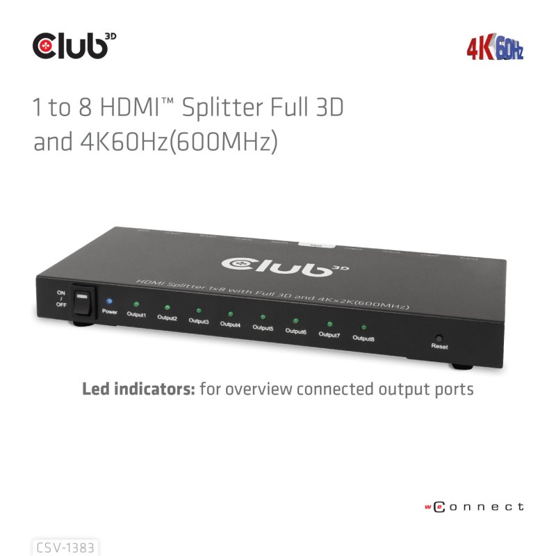 CLUB3D CSV-1383 répartiteur vidéo HDMI 8x HDMI