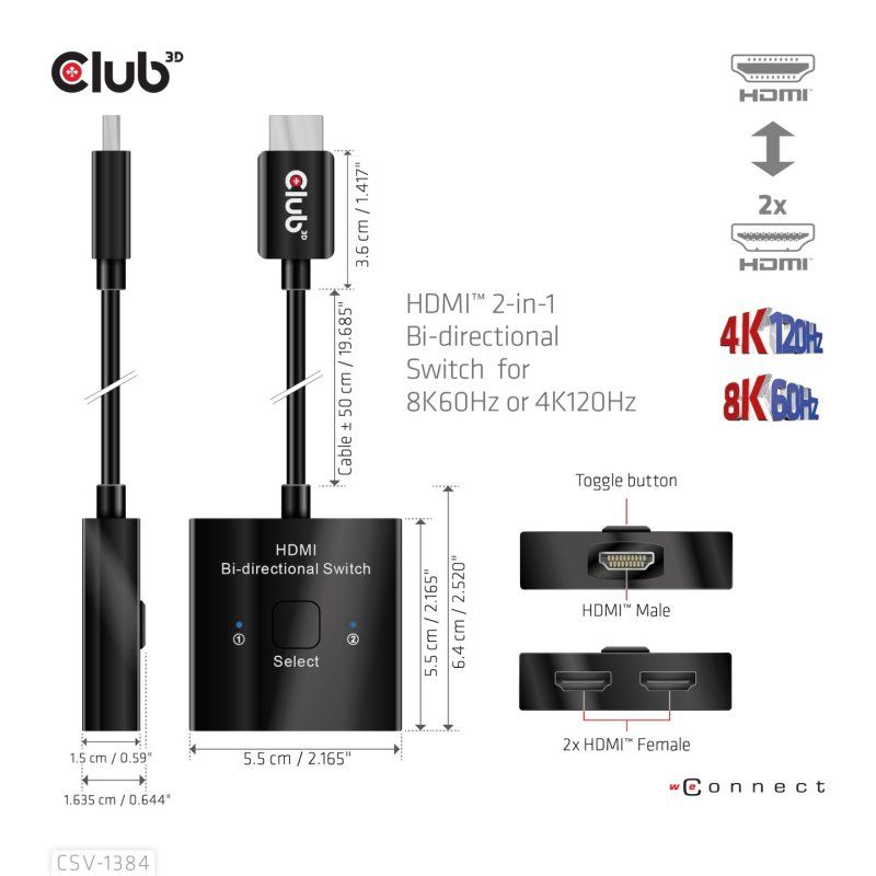 CLUB3D CSV-1384 commutateur écran, clavier et souris