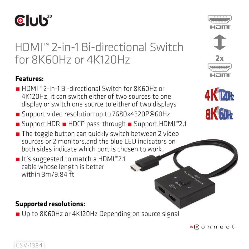 CLUB3D CSV-1384 commutateur écran, clavier et souris