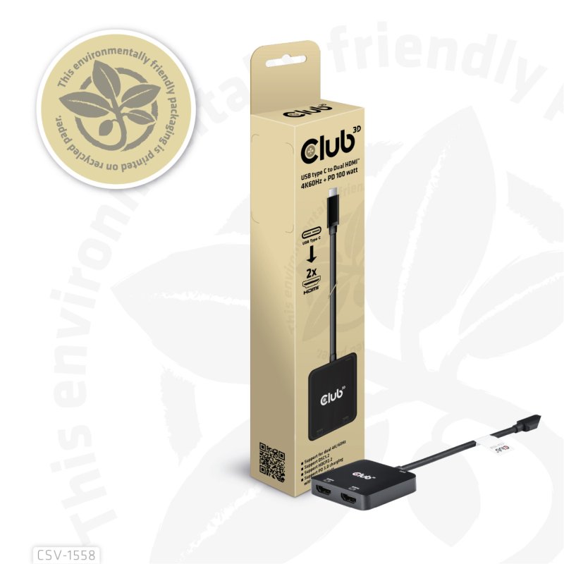 Club3D MST-Hub USB 3.2 Typ C 2x HDMI 4K60Hz 100W PD St/Bu retail