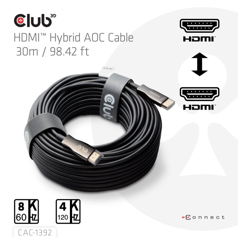 CLUB3D HDMI™ Hybrid AOC Cable 8K60Hz/4K120Hz 30m / 98.42 ft