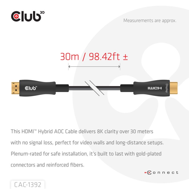 Club3D HDMI-Kabel A - A 2.1 aktiv opt. 8K60Hz UHD 30 Meter retail
