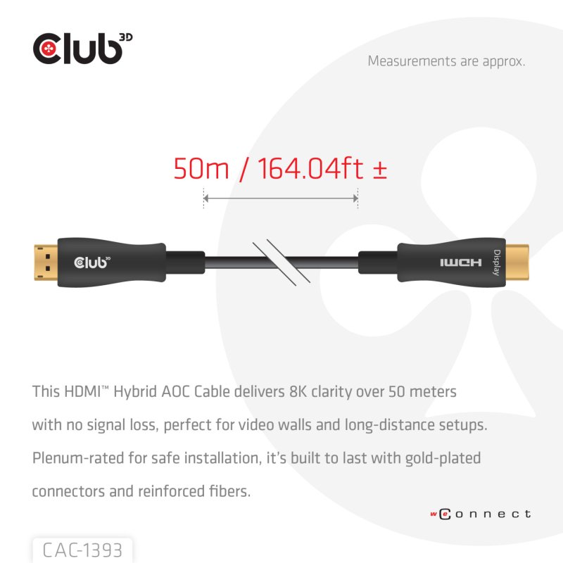 CLUB3D HDMI™ Hybrid AOC Cable 8K60Hz/4K120Hz 50m / 164.04ft
