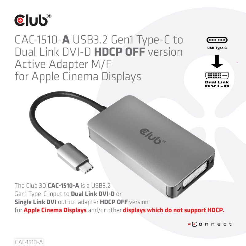 CLUB3D CAC-1510-A câble vidéo et adaptateur 0,25 m USB Type-C DVI Gris