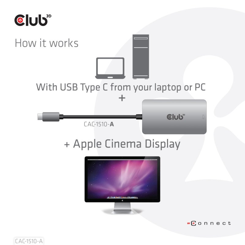 Club3D Adapter USB 3.2 Typ C DVI-D HDCP Off aktiv St/Bu