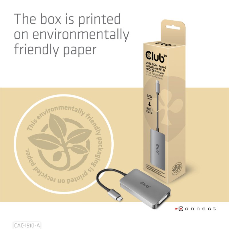 Club3D Adapter USB 3.2 Typ C DVI-D HDCP Off aktiv St/Bu