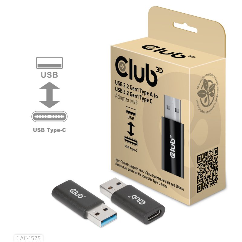 CLUB3D CAC-1525 changeur de genre de câble USB A USB TYPE C Noir