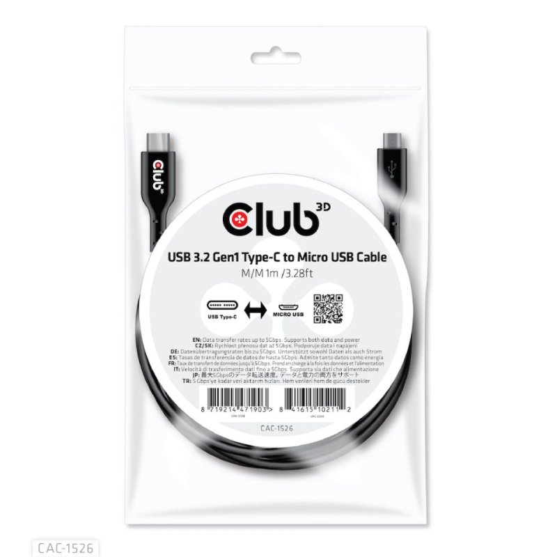 CLUB3D CAC-1526 câble USB USB 3.2 Gen 1 (3.1 Gen 1) 1 m USB C Micro-USB B Noir