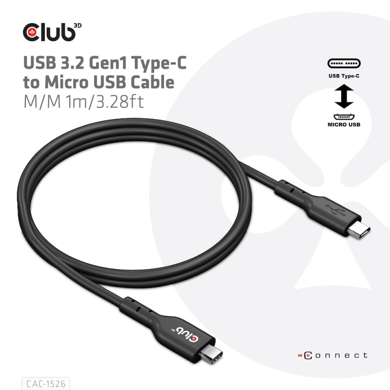 CLUB3D USB 3.2 Gen1 Type-C to Micro USB Cable M/M 1m /3.28ft