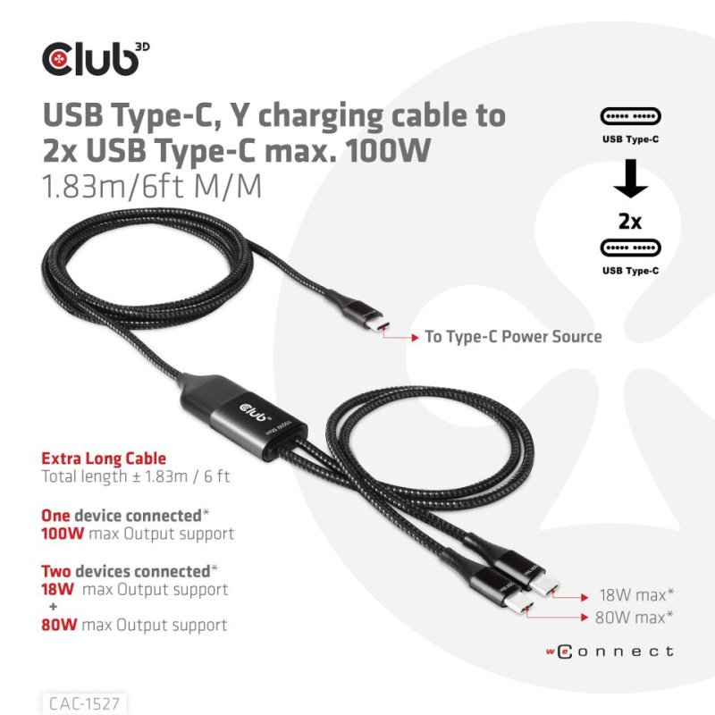 Club3D Ladekabel USB Typ C 2x Typ C 1.83m 100W St/St