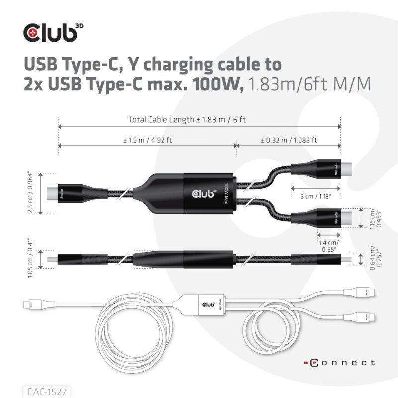 CLUB3D CAC-1527 câble USB 1,83 m USB C 2 x USB C Noir