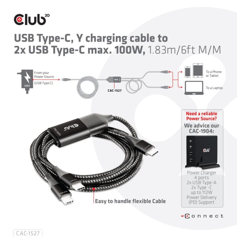 Club3D Ladekabel USB Typ C 2x Typ C 1.83m 100W St/St