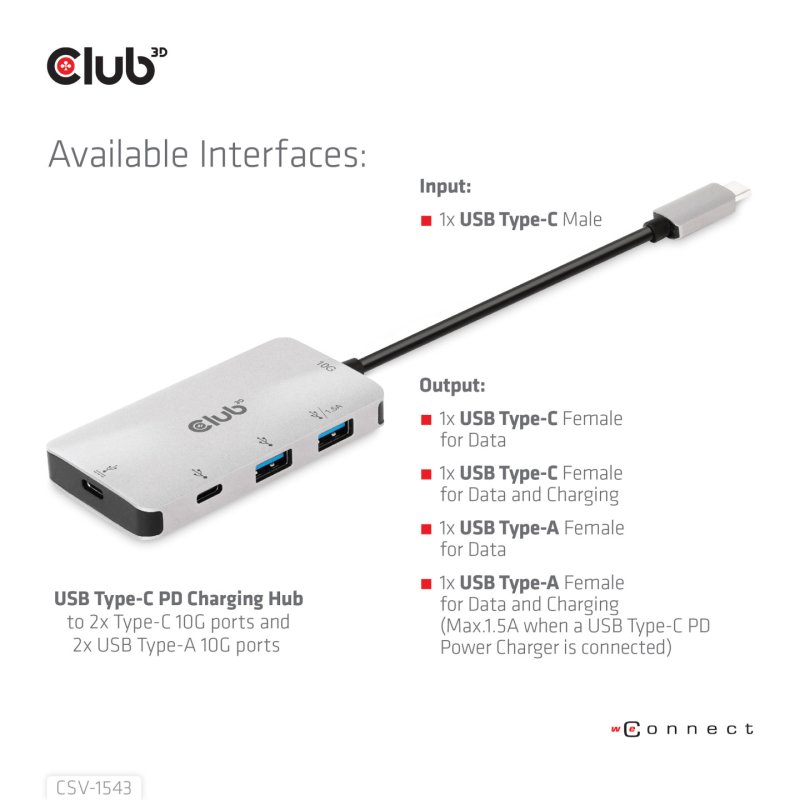 CLUB3D CSV-1543 station d'accueil USB 3.2 Gen 2 (3.1 Gen 2) Type-C Noir, Argent