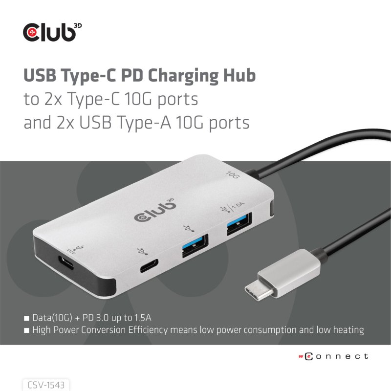 Club3D Adapter USB 3.1 Typ C 2x USB C 2x USB A Lade Hub