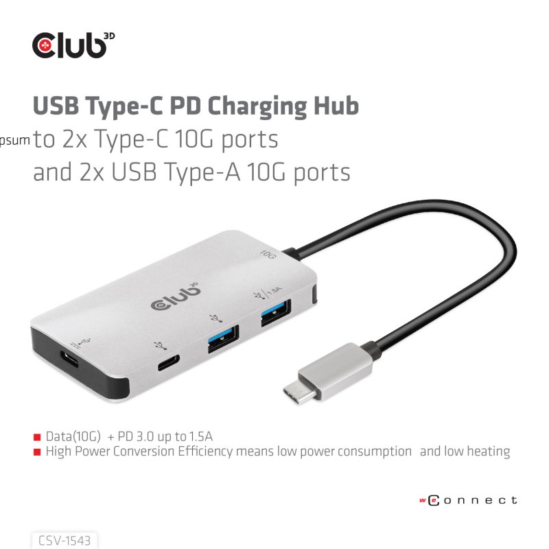 Club3D Adapter USB 3.1 Typ C 2x USB C 2x USB A Lade Hub