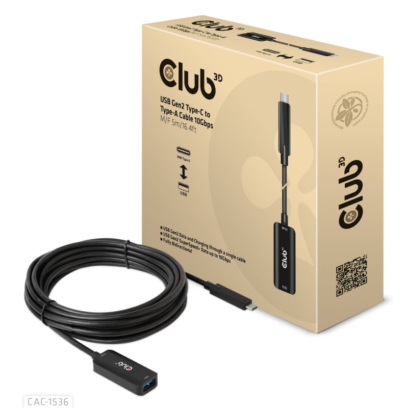 Club3D Kabel USB 3.2 Typ C USB Typ A 10Gbps St/Bu 5m