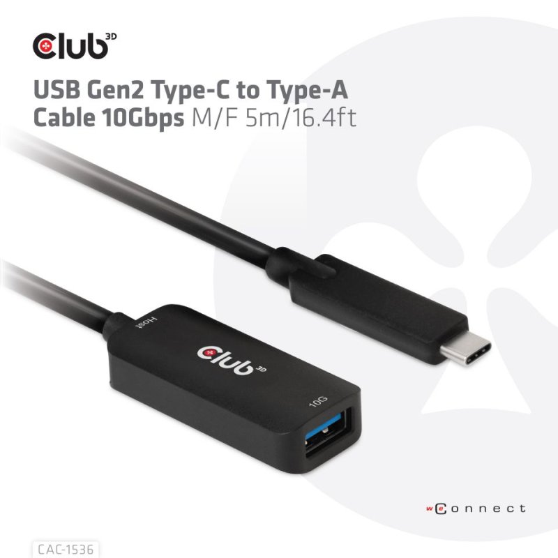 Club3D Kabel USB 3.2 Typ C USB Typ A 10Gbps St/Bu 5m