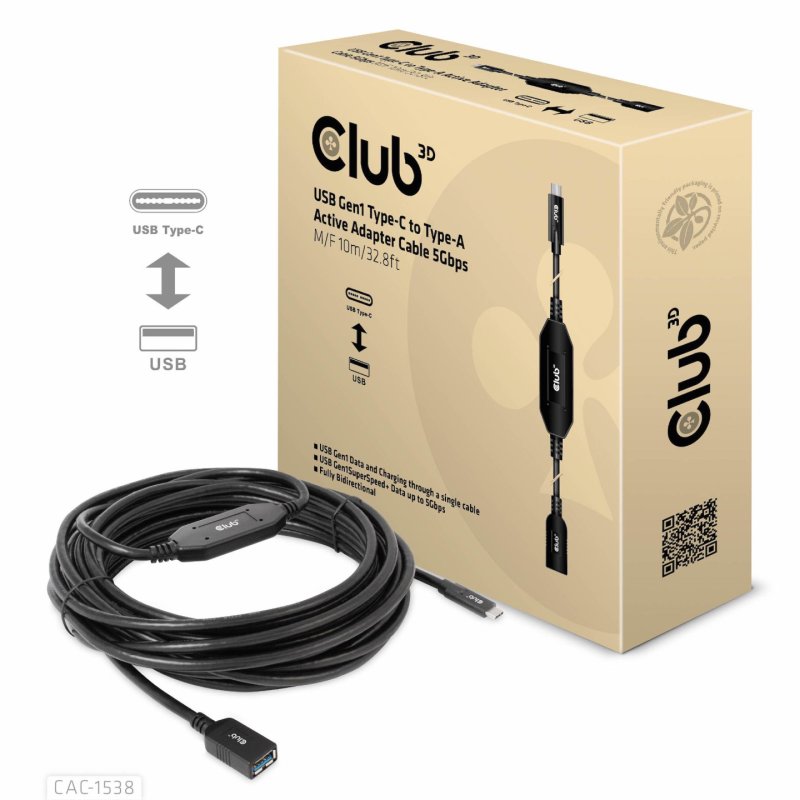 Club3D Kabel USB 3.2 Typ C USB Typ A 5Gbps St/Bu 10m