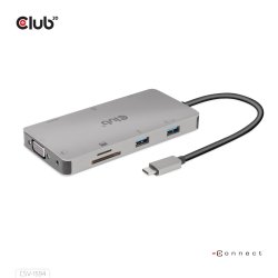 CLUB3D USB Gen1 Type-C 9-in-1 hub with HDMI, VGA, 2x USB Gen1 Type-A, RJ45, SD/Micro SD card slots and USB Gen1 Type-C