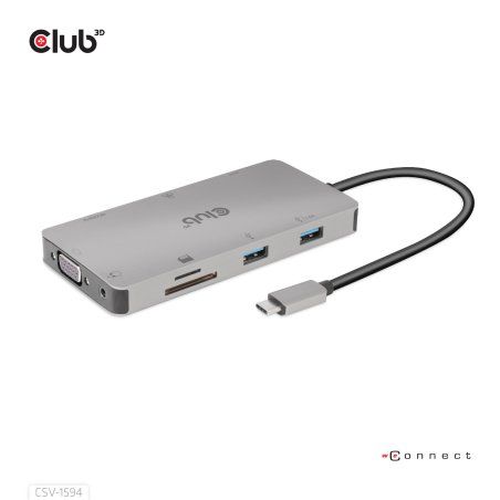CLUB3D CSV-1594 station d'accueil USB 3.2 Gen 1 (3.1 Gen 1) Type-C Noir, Gris