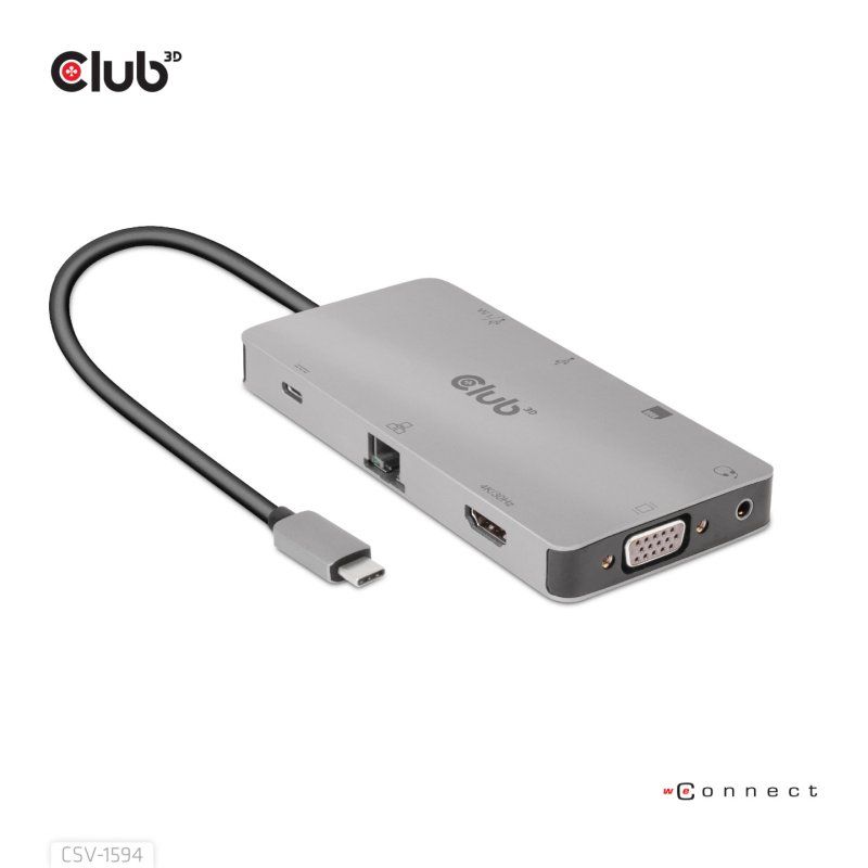 CLUB3D CSV-1594 station d'accueil USB 3.2 Gen 1 (3.1 Gen 1) Type-C Noir, Gris