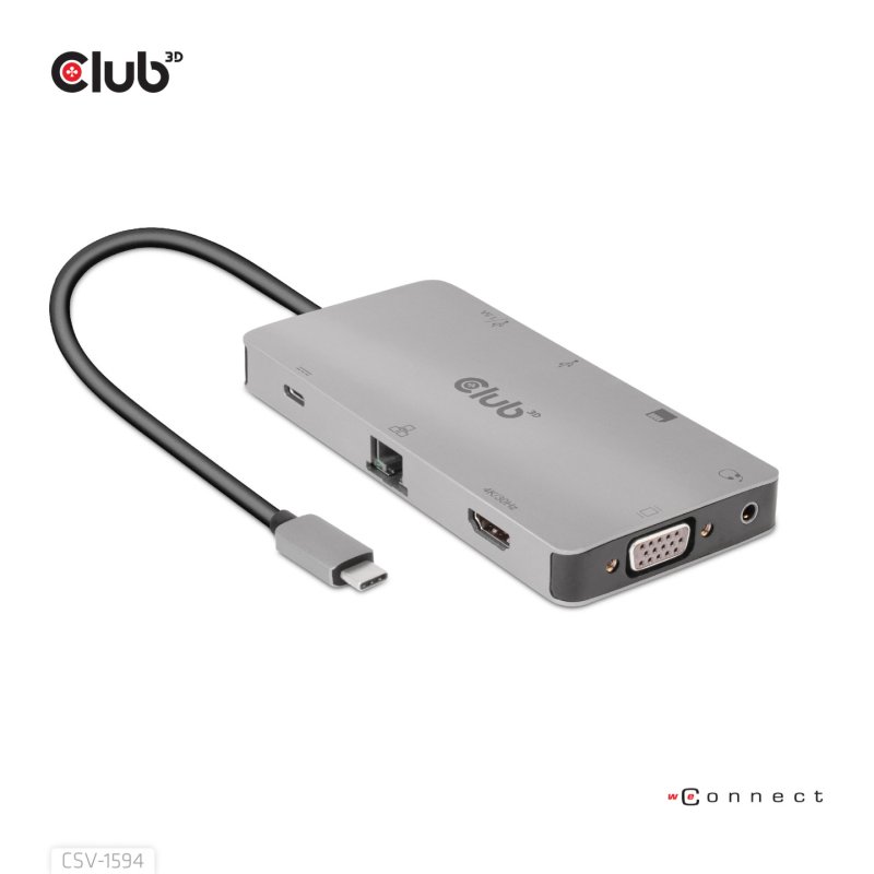 Club3D USB-C 9in1-HUB HDMI/VGA/2xUSB/USB-C/RJ45/SD PD100W