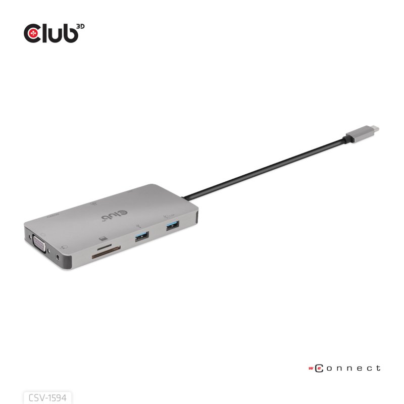 CLUB3D USB Gen1 Type-C 9-in-1 hub with HDMI, VGA, 2x USB Gen1 Type-A, RJ45, SD/Micro SD card slots and USB Gen1 Type-C