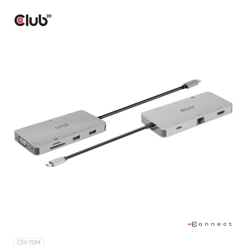 CLUB3D CSV-1594 station d'accueil USB 3.2 Gen 1 (3.1 Gen 1) Type-C Noir, Gris