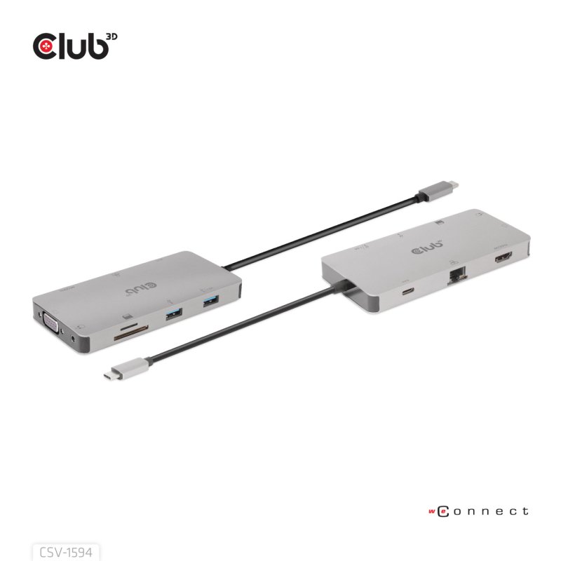 CLUB3D USB Gen1 Type-C 9-in-1 hub with HDMI, VGA, 2x USB Gen1 Type-A, RJ45, SD/Micro SD card slots and USB Gen1 Type-C