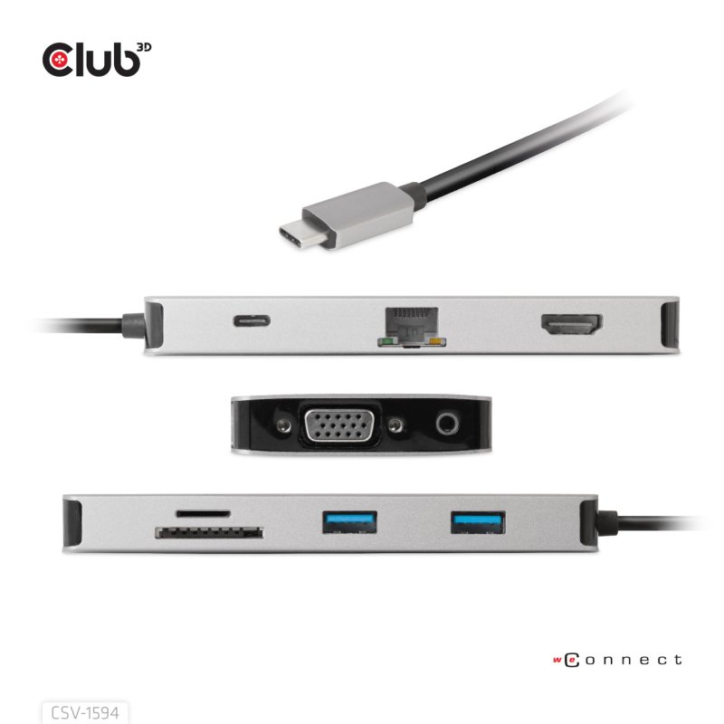 Club3D USB-C 9in1-HUB HDMI/VGA/2xUSB/USB-C/RJ45/SD PD100W