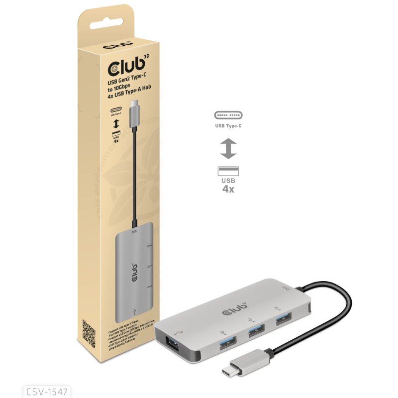 CLUB3D CSV-1547 hub & concentrateur USB 3.2 Gen 2 (3.1 Gen 2) Type-C 10000 Mbit/s Noir, Argent