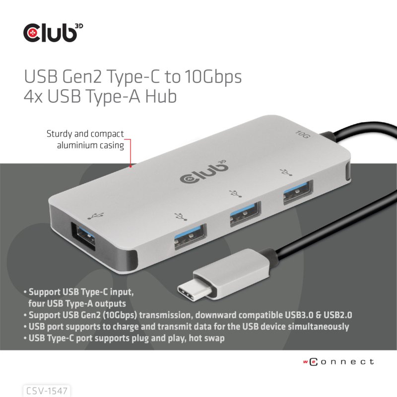 Club3D USB-Hub USB 3.1 Typ C 4x USB 3.1 Typ A 10Gbps