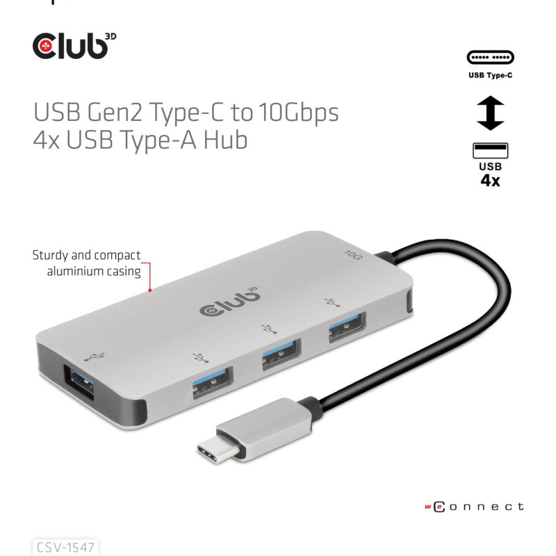 Club3D USB-Hub USB 3.1 Typ C 4x USB 3.1 Typ A 10Gbps