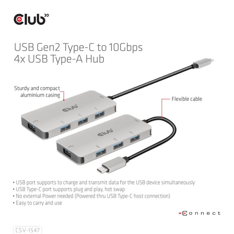 Club3D USB-Hub USB 3.1 Typ C 4x USB 3.1 Typ A 10Gbps