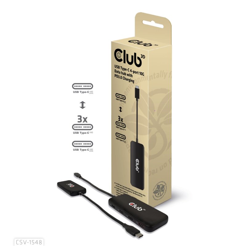 Club3D USB-Hub Typ C 4x USB Typ C 10Gbps 100W PD St/Bu