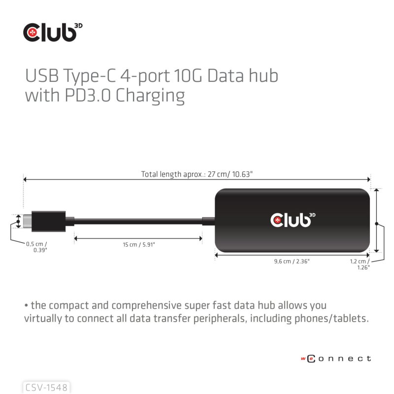 Club3D USB-Hub Typ C 4x USB Typ C 10Gbps 100W PD St/Bu